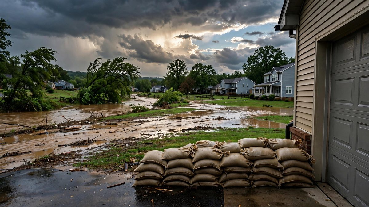 Floodwater around a Tennessee home after a heavy storm