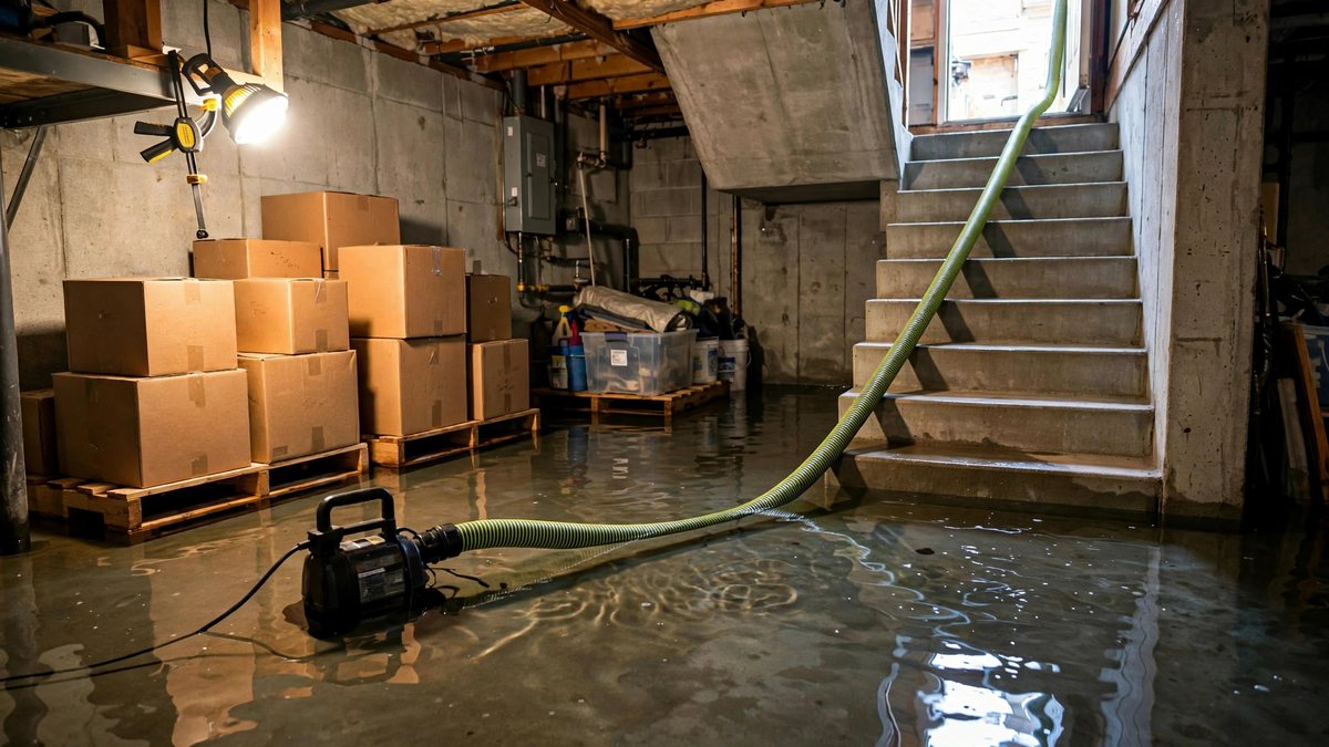 Basement flooding cleanup in progress at a Lebanon TN home