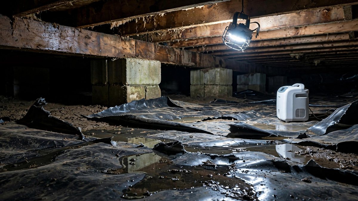 Crawl space water damage inspection under a Lebanon TN home