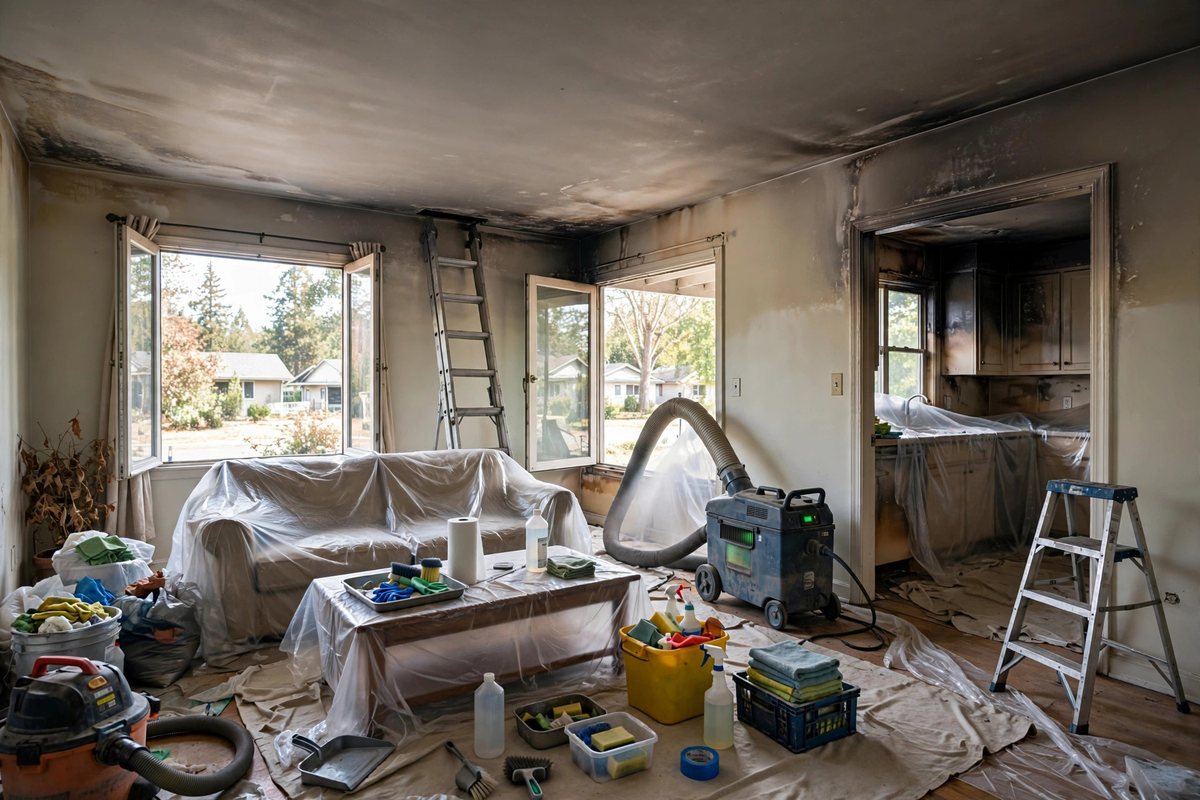 Fire and smoke damage restoration work in a Lebanon TN home