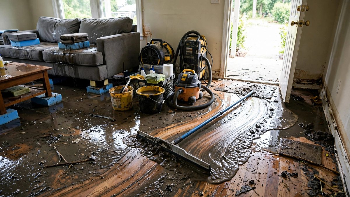 Flood damage cleanup after heavy rain in Lebanon TN