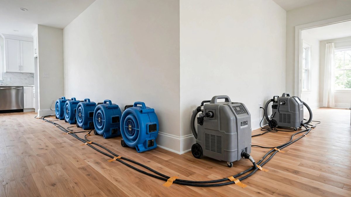 Structural drying and dehumidification equipment in a Lebanon TN home